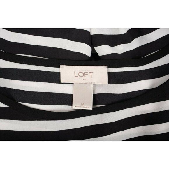 Loft Womens Shirt Blouse top Size M Navy Blue Stripe Long Sleeve Polyester - Picture 6 of 6